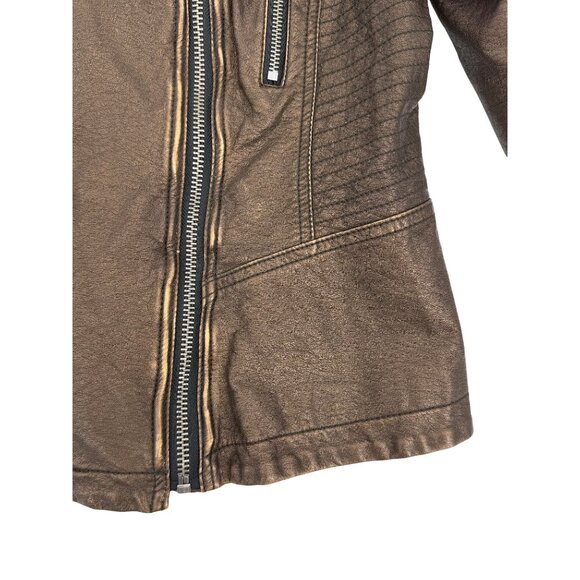 Y2K Free People Bronze Vegan Leather Asymmetrical Zip Moto Jacket | Streetwear - Picture 7 of 16